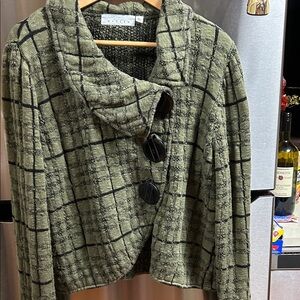 Willow Olive Checkered Cowl Neck Sweater